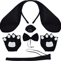 Ensemble de déguisement chien noir avec bandeau oreilles, nœud, nez, pattes et queue - Ensemble Chien Noir 5 Pièces