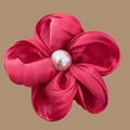 Deep pink satin floral hair scrunchie with a large white pearl center decoration - Rose Red Hair Clip