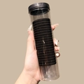 Jar of high-elasticity black hair ties for high ponytails held in hand for hair styling - 20 Pieces in Jar / Black