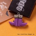 Detail view of purple resin witch boot charm with spider web texture for Halloween DIY - Purple Boots