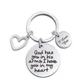 Silver stainless steel memorial keychain with engraved heart and I Love You message - God has you in his arms (XYY035) Silver
