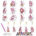 12-teiliges DIY Diamantmalerei Schlüsselanhänger Set mit rosa Gnomen und Werkzeugen - Rosa Wichtel Thema Schlüsselanhänger (12er Set)