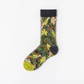 Sheer glass silk socks in dark grey with colorful bird and floral embroidery - One Size / Bird and Flower