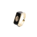 Bague ajustable dorée avec émail noir et centre en zircone cubique ovale - Ouvert Réglable / Noir