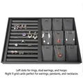 Black PU jewelry tray with ring slots and necklace hooks for display and storage - Ring + 9 Slots Pendant Tray