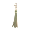 Green leather tassel keychain with gold lobster clasp and ring for school bags - Army Green
