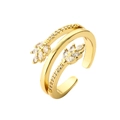 Double-layered gold-plated open ring featuring marquise zircon leaf motifs and pavé setting - Double Layer Leaf Style (CR0253CX)