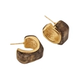 Boucles d'oreilles créoles dorées en C avec résine marbrée grise de style rétro français - Noir