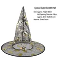 Halloween wizard hat in black sheer gauze with gold moon and pumpkin print patterns - Gauze Hat Gold