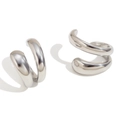Minimalist silver double-layered C-shape ear cuffs in high-polished stainless steel - Silver