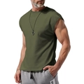 Detail of olive green sleeveless muscle tee showing athletic fit and crew neck collar - Army Green