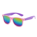 Pink and purple contrast kids square sunglasses with rainbow mirrored lenses for children - Pink Frame Purple Temple/Colorful Mirror