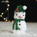 Sparkling white and green snowman tinsel decoration with red berry detail, 16cm height - Green & White Snowman
