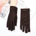 Women's UV protection sun gloves in brown with white polka dot pattern and elastic fit - Polka Dot / Coffee