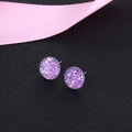 Pendientes redondos de plata S925 con cristal druzy morado y base de metal plateado - 8mm / Violeta