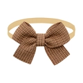 Brown textured fabric pet bow tie accessory with elastic beige band for cats and dogs - Brown