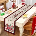 Kerst tafelloper met rode vrachtwagen, kabouter en houtnerfpatroon op witte tafel - 181x35.5cm / Rode Vrachtwagen Gnome