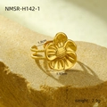 Detail view of gold flower ring with 1.97cm diameter and adjustable open band design - Abstract Metal Flower(NMSR-H142-1)