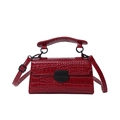 Dark red crocodile embossed handbag with vintage metal clasp and top handle for women - Red Stone Pattern