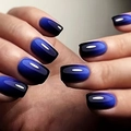 Glossy square press-on nails featuring a stylish blue and black gradient mirror finish - Blue Black Gradient Short Square Style (CW348) / 24Pcs Set + Jelly Glue + File