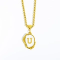 Gold plated bead chain necklace with white enamel U letter pendant and heart detail - Letter-U