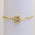 Bracelet à maillons trombones en or 18 carats avec pendentif lettre B orné de cristaux - Lettre B