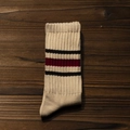 Chaussette vintage en coton blanc crème avec rayures noir et rouge au bord - Taille Unique / Rayé Rouge Noir