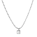 Collar de cuentas de arroz plateado con colgante cuadrado minimalista de acero inoxidable - Cuadrado / Plateado