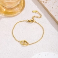 Gold stainless steel necklace featuring minimalist interlocking double heart pendant - [XKB2135] Interlocking Heart Bracelet Gold