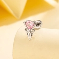 Titanium steel screw-back earring featuring a pink heart and silver bow design - Pink Heart Bow Style (A-437) / Single Piece