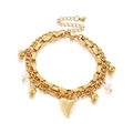 Bracelet double couche en acier doré avec breloque cœur et perles blanches - Couleur Or (KB144916-Z)
