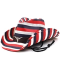 Western cowboy hat with American flag stripes, leather band and bull head ornament - M (56-58cm) / Bull Head Metal Buckle Style (JX9364001)