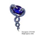 Vintage silver snake brooch with faceted blue gemstone and rhinestone detailing 3.5x5.7cm - Blue Diamond Double Snake (XZ25047)