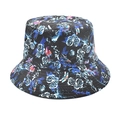 Detailed view of floral bucket hat with blue roses and colorful bird prints - Blue White Rose Bird(2#)