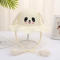 Detail of cute rabbit straw hat for kids featuring moving ears and soft beige weaving - Creamy White