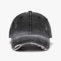 Gorra de béisbol de algodón lavado gris oscuro con detalles de visera desgastada - Ajustable / Negro