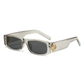 Narrow rectangular sunglasses in translucent grey with golden diamond metal details - Light Grey Frame Black Grey Lens