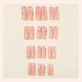 Extra long French tip press-on nails with pink bows, pearls and heart crystals - 24 Pcs Boxed (3XA2-14036)