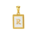 Goldener Edelstahl-Quadratanhänger mit weißem Inlay und Buchstabe R für Damen - Buchstabe R