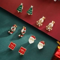 Christmas earring set featuring Santa, tree, and candy cane clip-ons in festive colors - 5 Pairs/Set Christmas Tree Santa Candy Cane