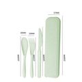 Green wheat straw travel cutlery set with dimensions for fork spoon knife and case - Nordic Green / No Paper Box