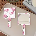 Floral portable hand mirror with rose pattern and square handle for daily makeup - 14 In Bud
