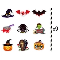 9-teiliges Halloween Strohhalm-Deko-Set mit Fledermaus, Spinne, Kürbis und Stab - 9er-Set Strohhalm-Einsätze