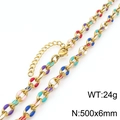 Colorful enamel link necklace with gold-plated finish, measures 500x6mm and weighs 24g - Compact Colorful Enamel Style (KN291686-Z)