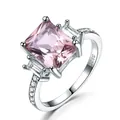 Classic 925 silver ring featuring an oval pink morganite stone with side diamonds - Size 5 / Princess Cut Style (RUJ078M-1) / Pink