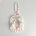 Portafoto in pizzo rosa e bianco con manico di perle e decorazioni a tulipano - Rosa