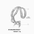 Verstellbarer Ring aus Edelstahl in Silber mit einer einzigartigen Hammerschlag-Textur - Geometrischer Ineinandergreifender Stil / Stahlfarbe