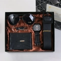 Business men gift set featuring black watch, sunglasses, wallet and leather belt in a box - 6-Piece Black Set (Wallet + Watch + Belt + Keychain + Sunglasses + Box)