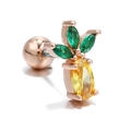 Boucle d'oreille cartilage ananas en or rose avec pierres en zircon jaune et vert - Ananas Or Rose
