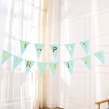 Light blue and gold Happy Birthday triangle bunting banner for party wall decoration - Light Blue